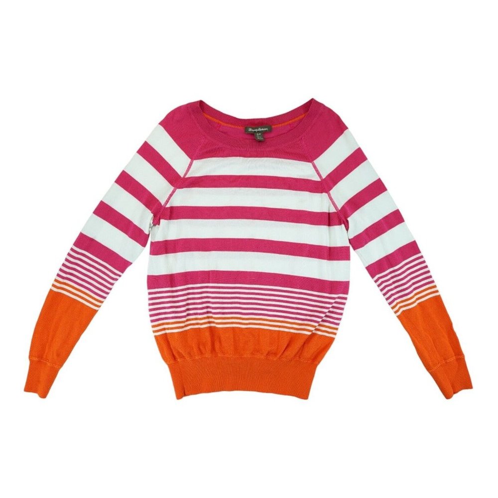Tommy Bahama Sweater Womens Sz S/P Pink White Orange Stripe Scoop‎ Neck Pullover